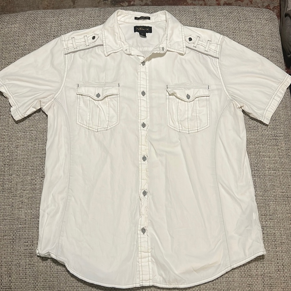 Mens Helix Button Down White Size XL Shirt